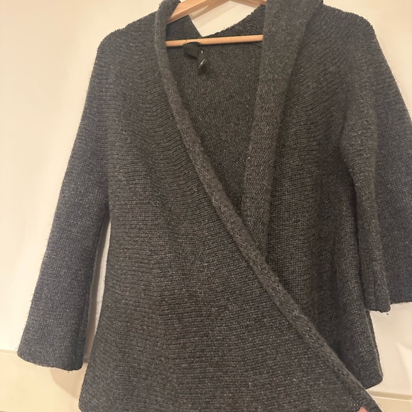 Eileen Fisher Charcoal Open Front Cardigan‎ 100% cashmere with hood size XS - Picture 4 of 4